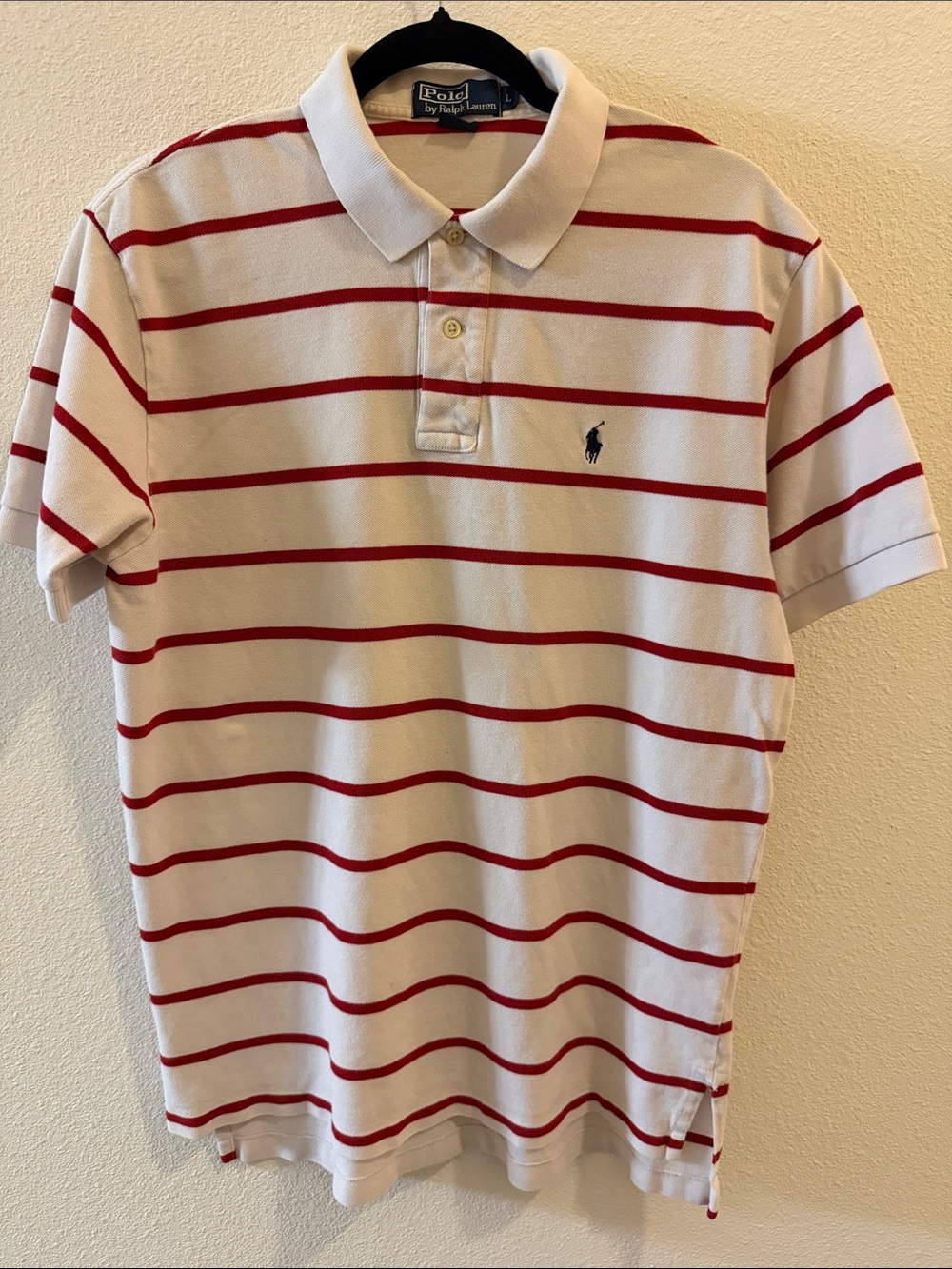 Polo Ralph Lauren Striped Polo Shirt Cream Red Size L 100% Cotton